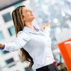 Girl with arms wide open at work